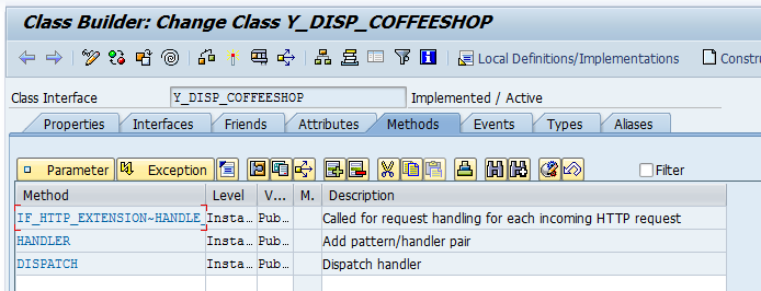 Method tab of Y_DISP_COFFEESHOP