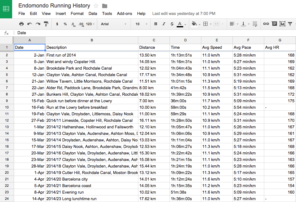 Running history in a Google Sheet