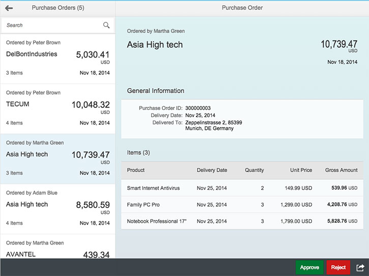 PO approval, Fiori reference app