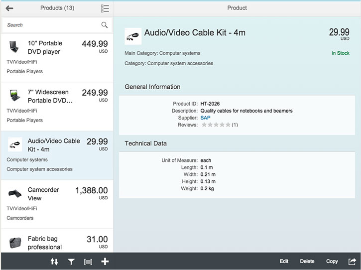 Manage product, Fiori reference app