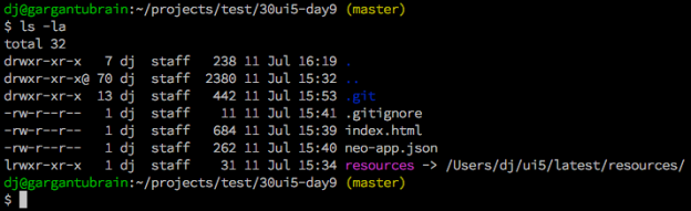 app directory structure showing symbolic link for resources