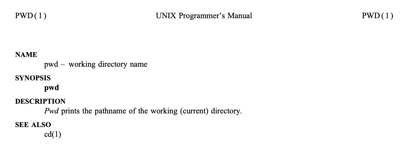 excerpt from UNIX PROGRAMMERS MANUAL on pwd