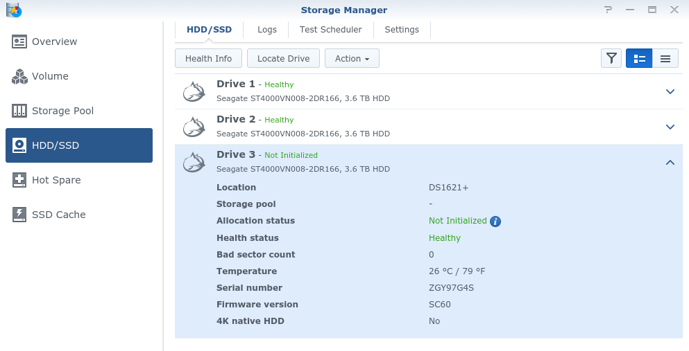 storage manager HDD/SDD list