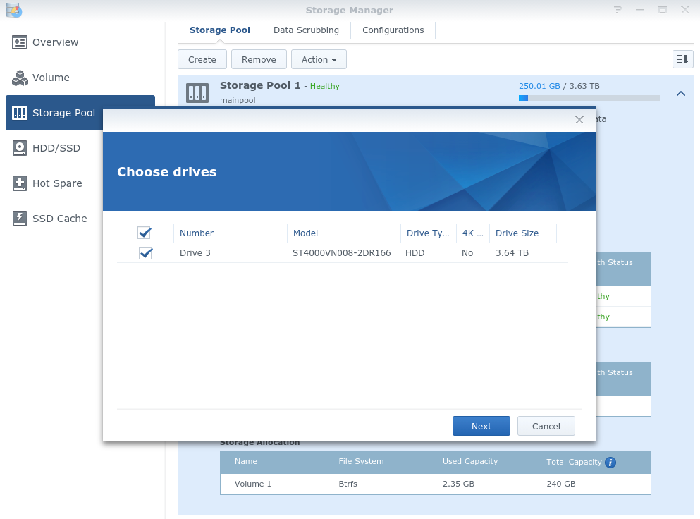 adding the new drive - choosing the drive