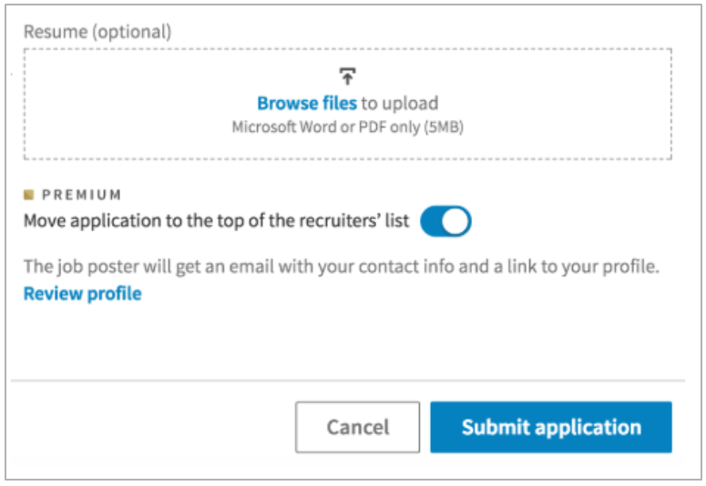The upload form on LinkedIn