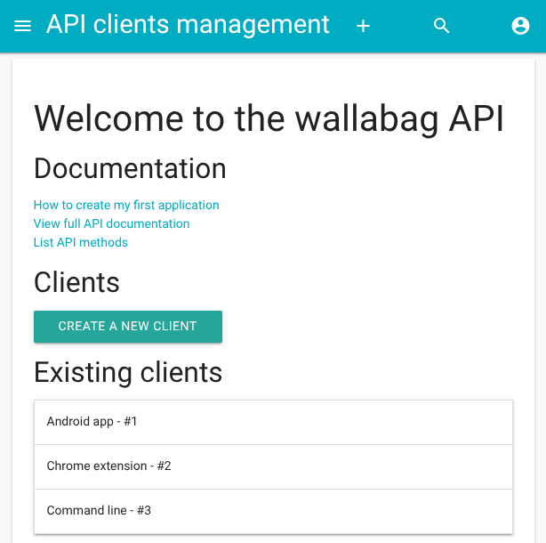 the API clients management section of the config part of the UI