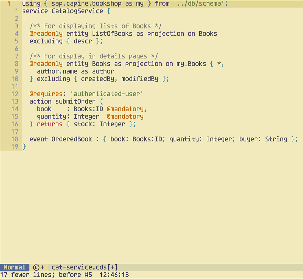 animated demonstration of formatting CDS sources in Neovim