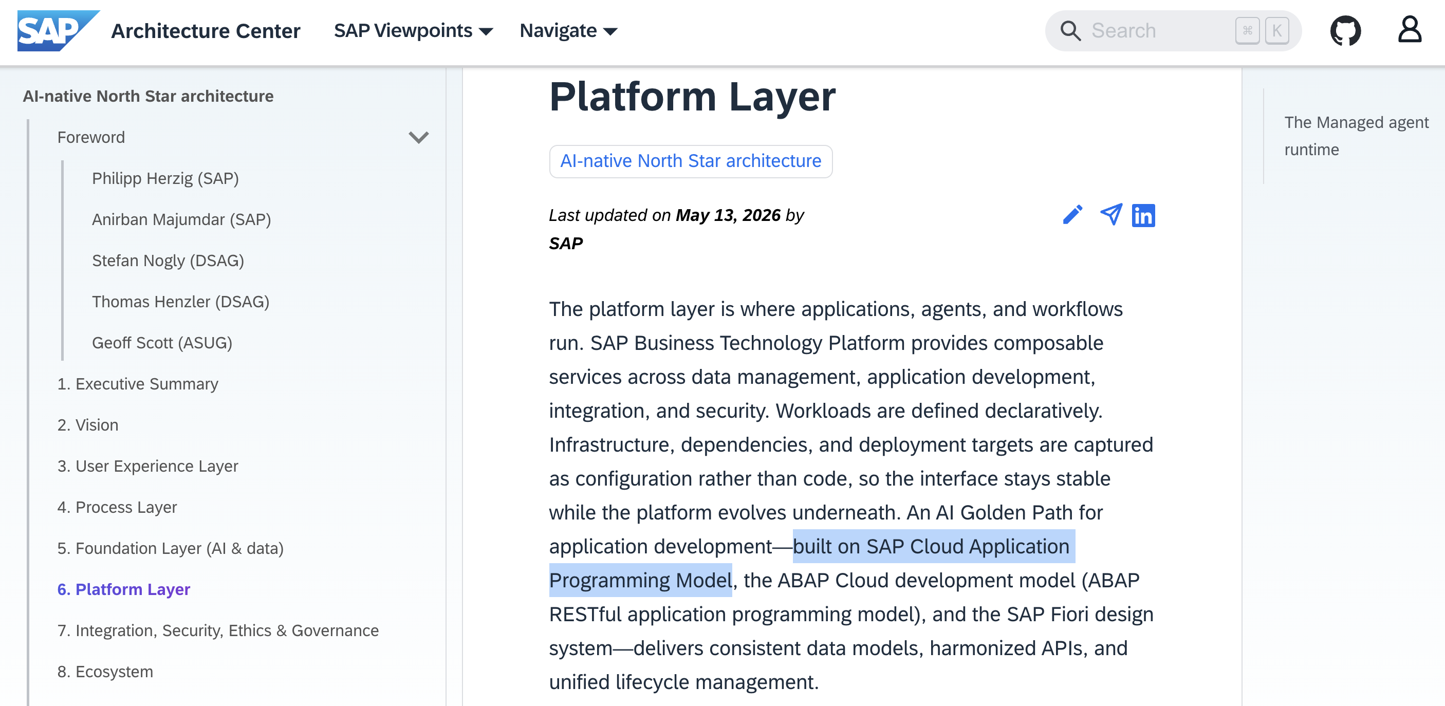 The "Platform Layer" section of the AI North Star Architecture document showing
that the AI Golden Path is built upon CAP