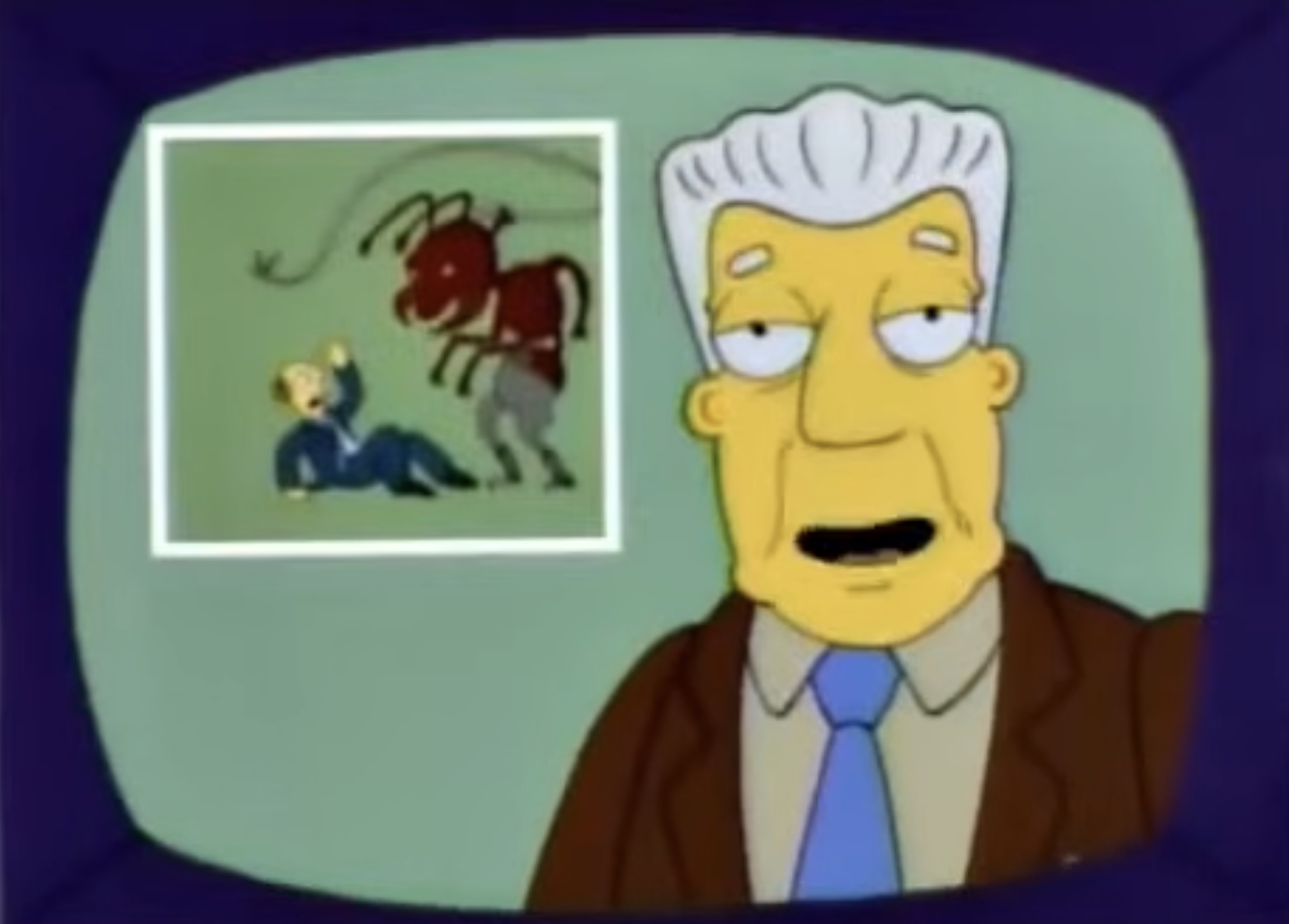 Still image from the classic "I for one welcome our insect overlords" scene
from The Simpsons